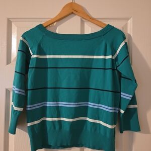 Ann Taylor Striped Top Green White Navy – Size L – Like New